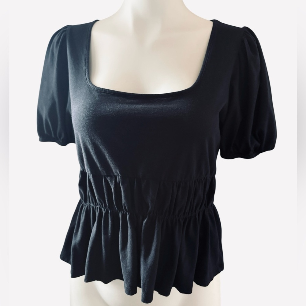 Seed Square-Neck Top, Puff Sleeve, Cotton, elasticed waist, cropped, sz Small - Picture 5 of 7